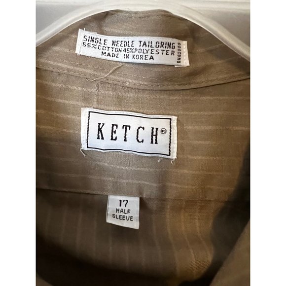 VINTAGE Ketch Dress Shirt Button Up Single Stitch Brown Striped Mens SIze 17 - Picture 3 of 9